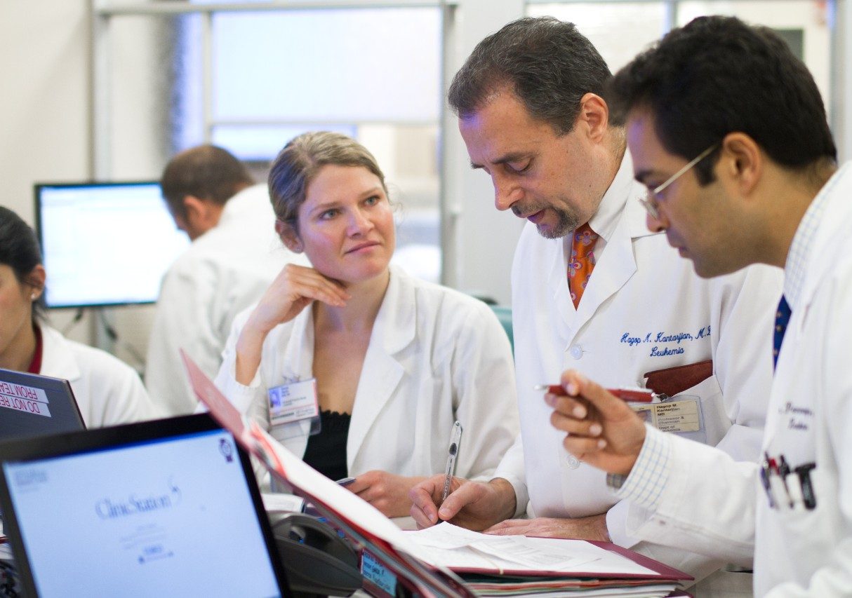 MD Anderson Leukemia Chairman Hagop Kantarjian, M.D, with a colleague.